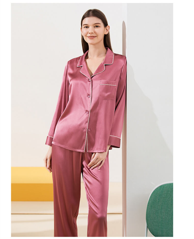 Pyjama en soie manche longue pyjama femme ensemble pyjama patte de bou –  Belle Soie