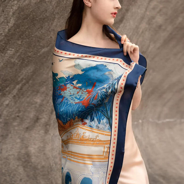 Foulard femme 100%soie foulard en soie avec imprimé dames écharpe foulard multifonctionnel 110cm x 110cm