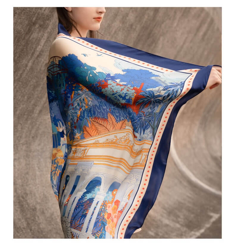 Foulard femme 100%soie foulard en soie avec imprimé dames écharpe foulard multifonctionnel 110cm x 110cm
