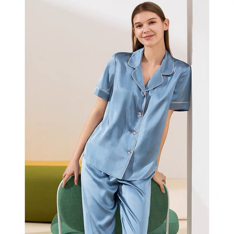 Pyjama en soie manche courte pyjama femme classique patte de boutonnag –  Belle Soie