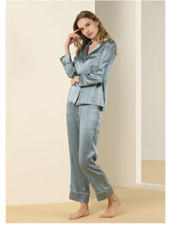 Pyjamas femme 100% soie manches longues pyjama en soie patte de boutonnage vêtements de nuit femme