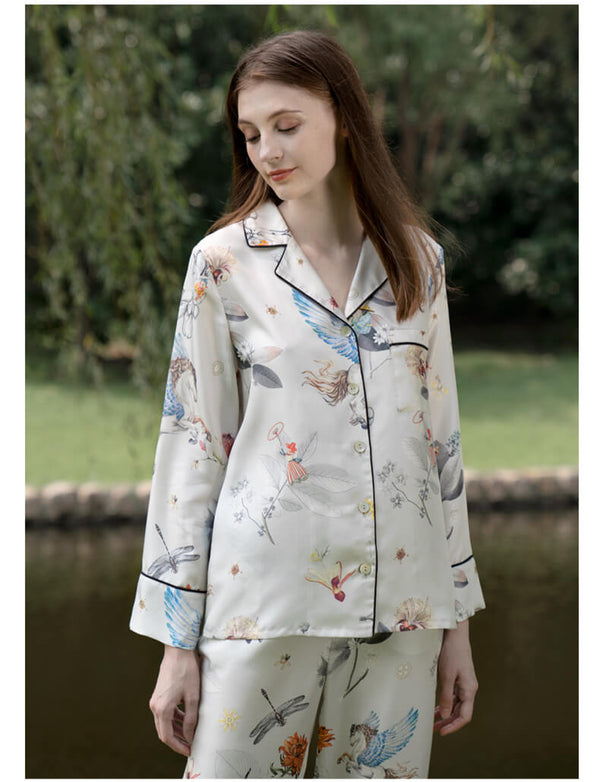 HAOLI Pyjama Femme Soie Glacée Printemps Et Automne Imitation Soie  Vêtements De Maison À Manches Longues D'été Dames Minces (BL)