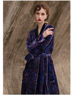 Robe de chambre femme en velours de soie avec ceinture à la taille Peignoir pour femme à manches longues