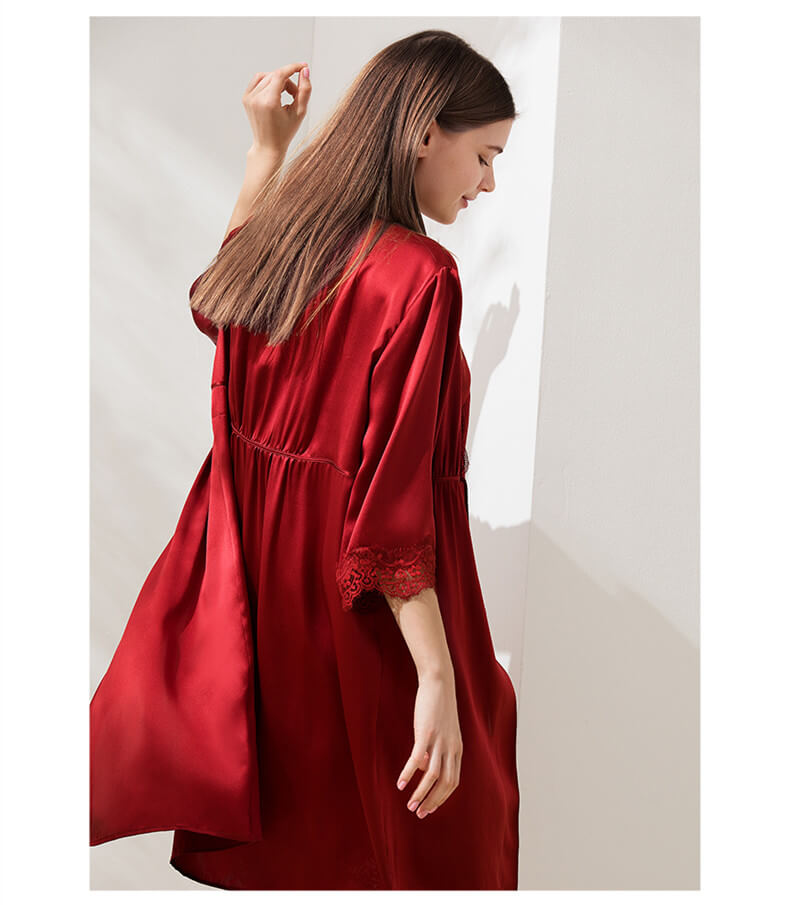 Kimono en soie pour femme Robe de chambre de nuit 100% soie pour femme peignoir avec bretelles et 1/2 manches longues Peignoir