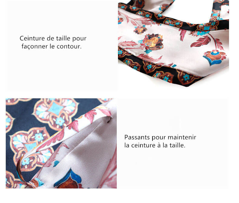 Peignoir à imprimé floral pour femme 100% soie robe de chambre en soie à manches longues pour femme avec ceinture