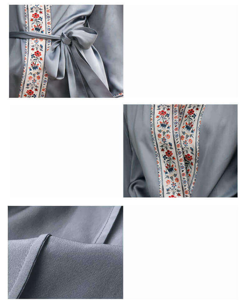 Kimono femme 100% soie peignoir avec manches longues et ceinture robe de chambre femme
